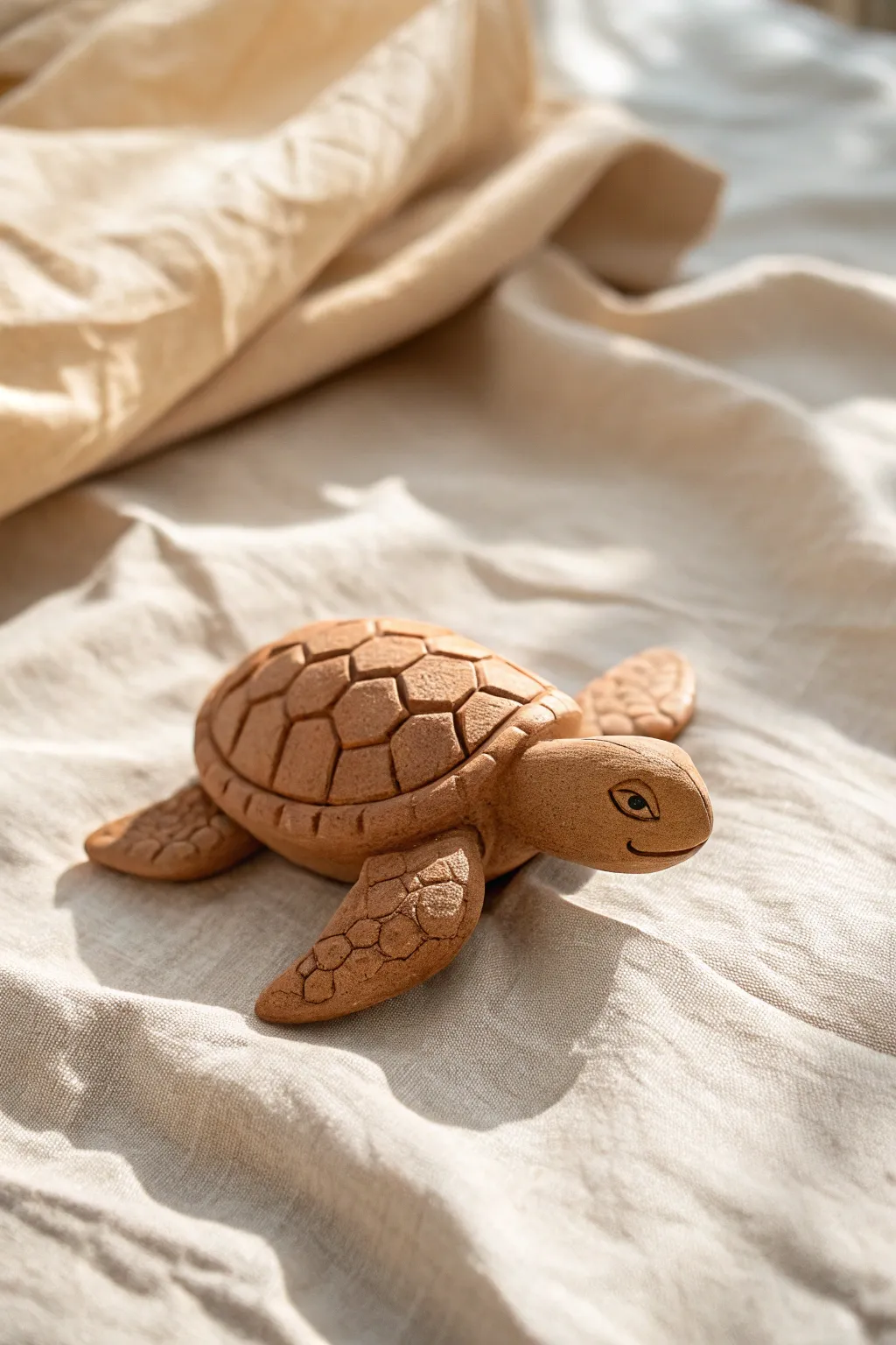 Tiny textured clay turtle figurine, simple and sweet, perfect for beginner pottery projects.