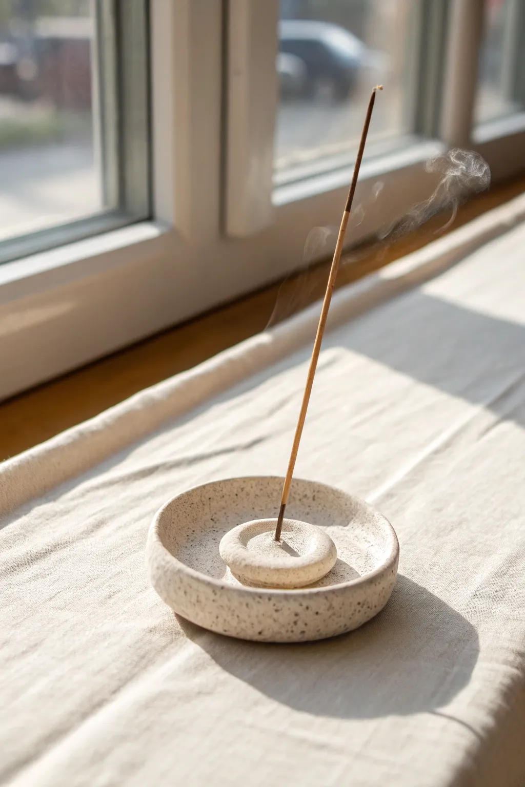Minimal curved clay incense holder with calm Scandinavian lines and a soft boho feel.