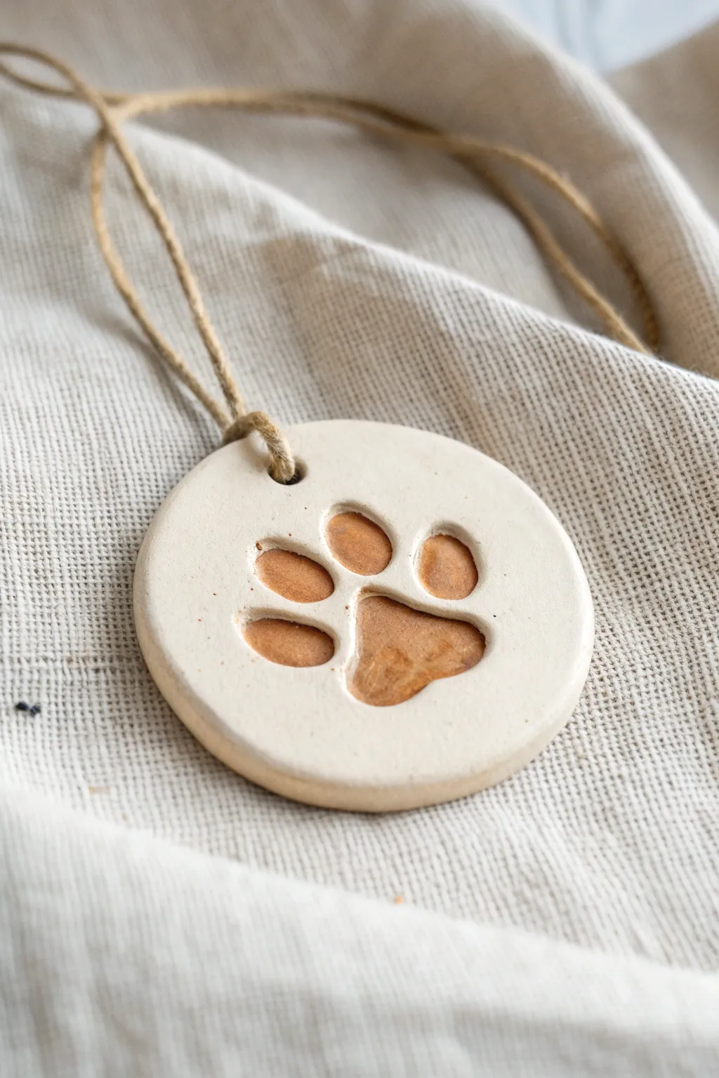 Minimal clay keepsake with paint-filled paw pads for a clean, modern pop of contrast