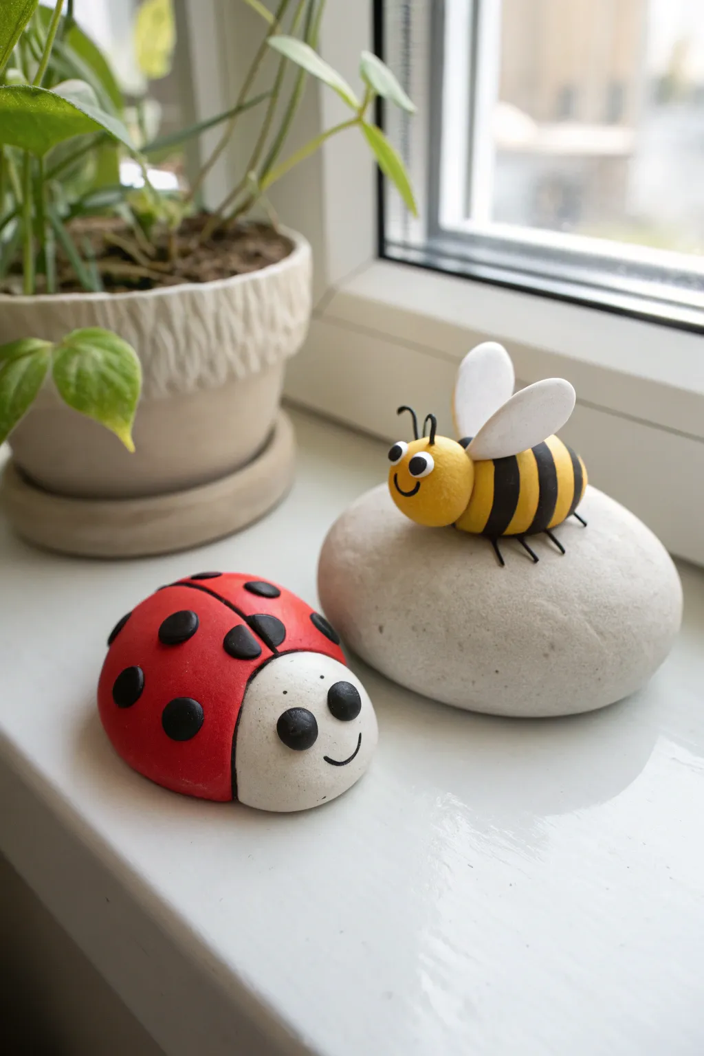 Sweet clay ladybug and bumblebee garden friends, simple shapes for an easy kids project