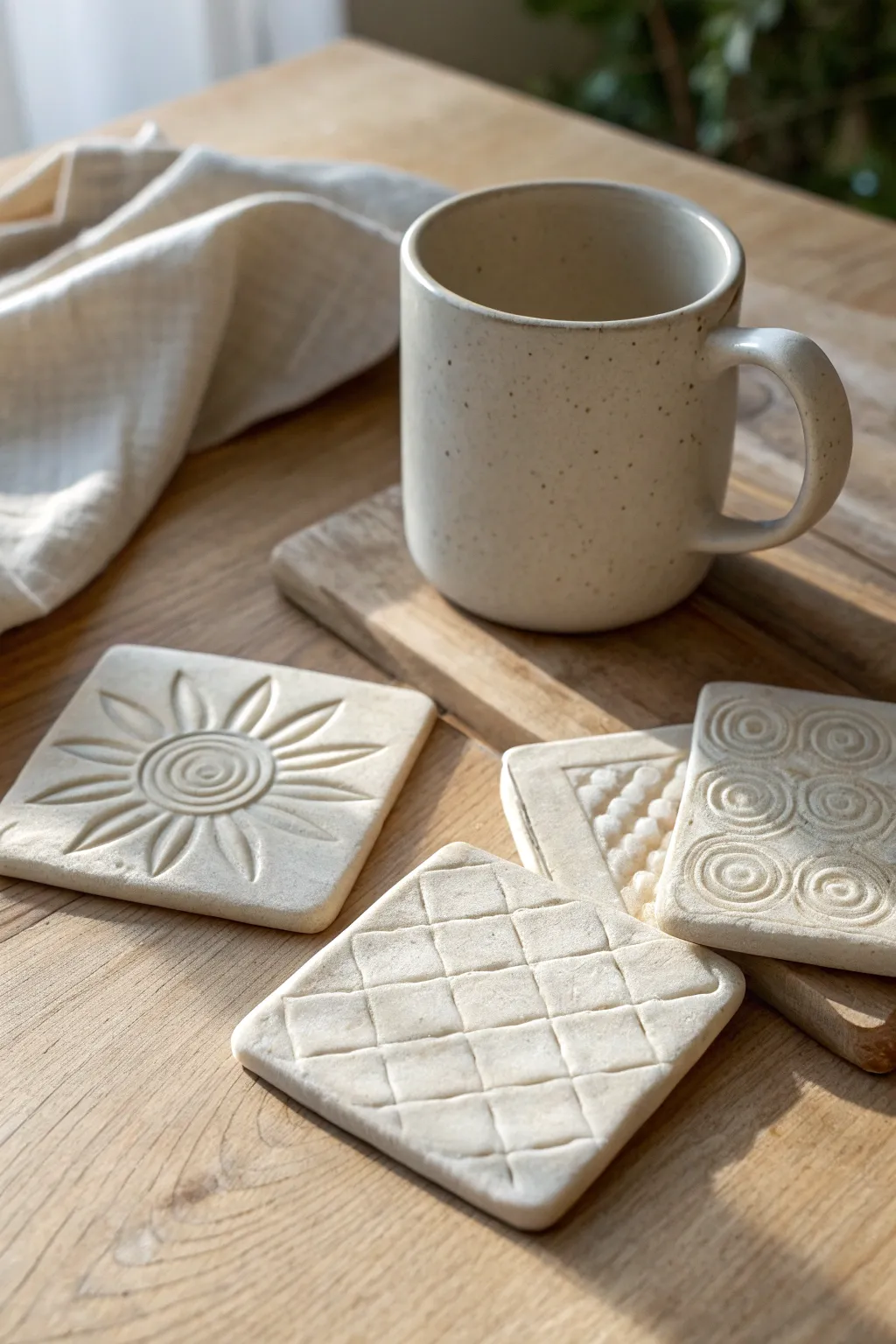 Simple slab coasters with carved lines add warm, minimalist texture to your daily coffee ritual.