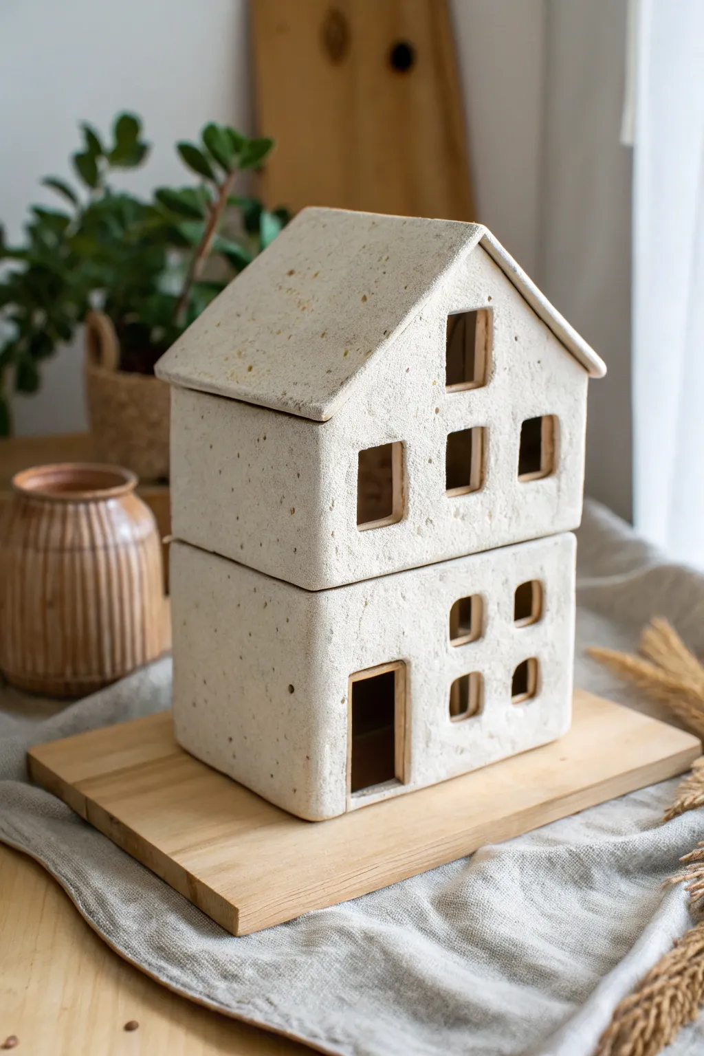 Two-story stacked slab house with offset levels, crisp windows, and minimalist Scandinavian charm