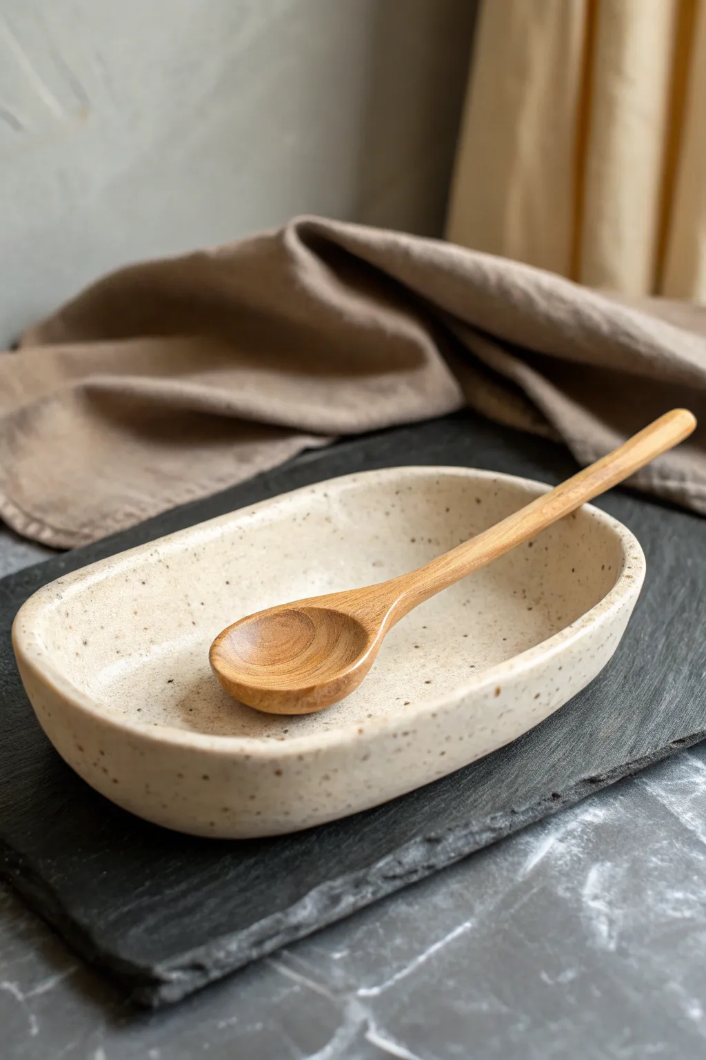 Simple slab spoon rest with a notch, beginner friendly and perfect for a calm minimalist kitchen.