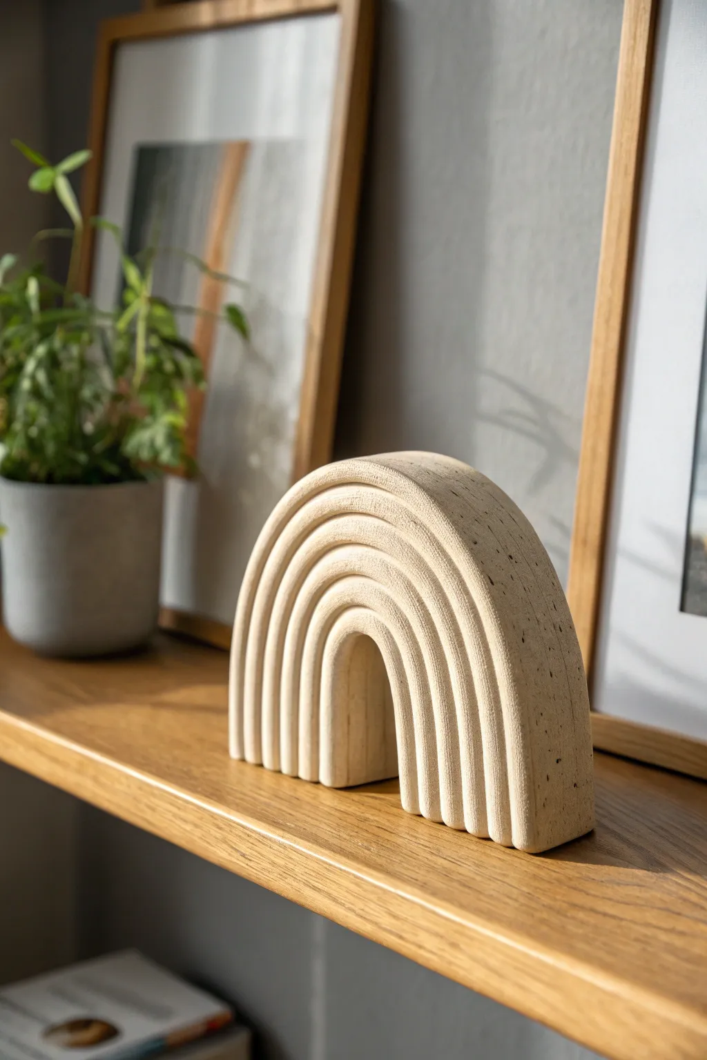 Minimal arched clay incense holder with soft grooves, Scandinavian shelf styling and calm boho vibe