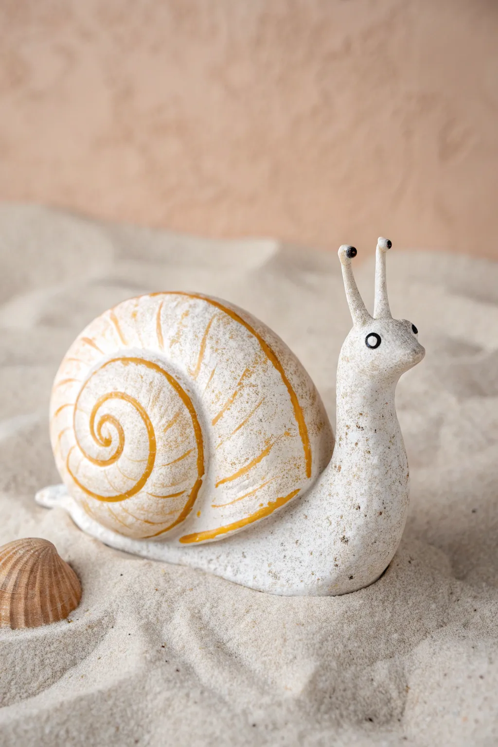 Coil-built spiral shell snail, a cute minimalist clay sculpture idea that is easy to make