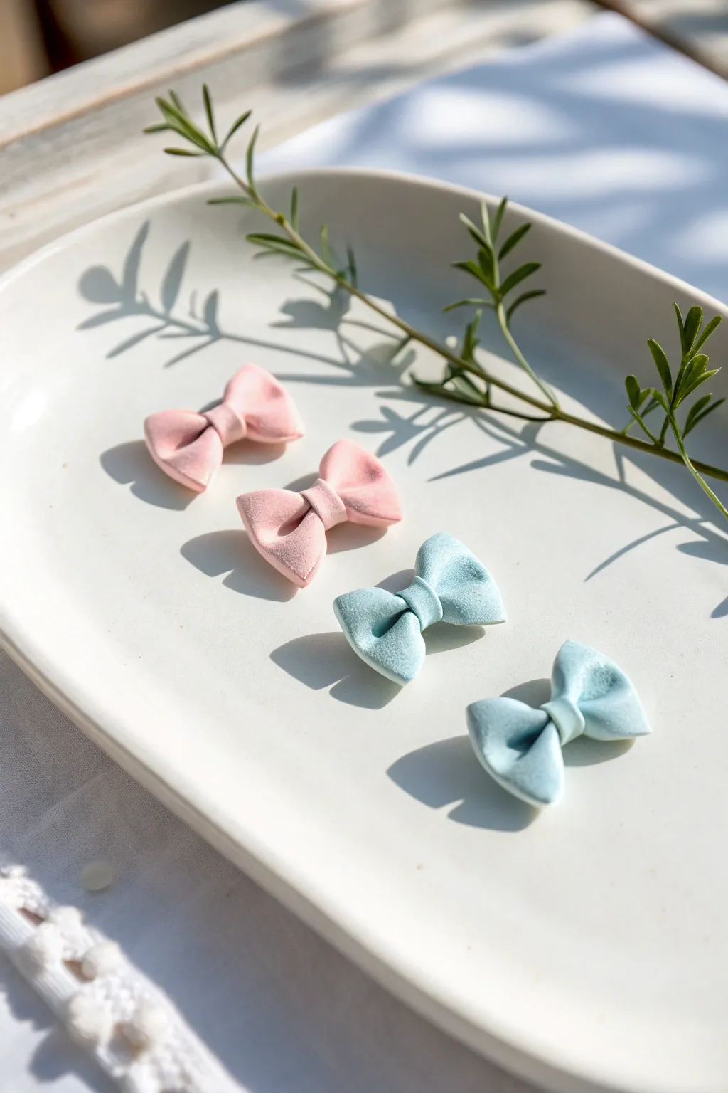 Pastel bow clay studs in soft pink, cream, and blue for a chic coquette finish everyday look