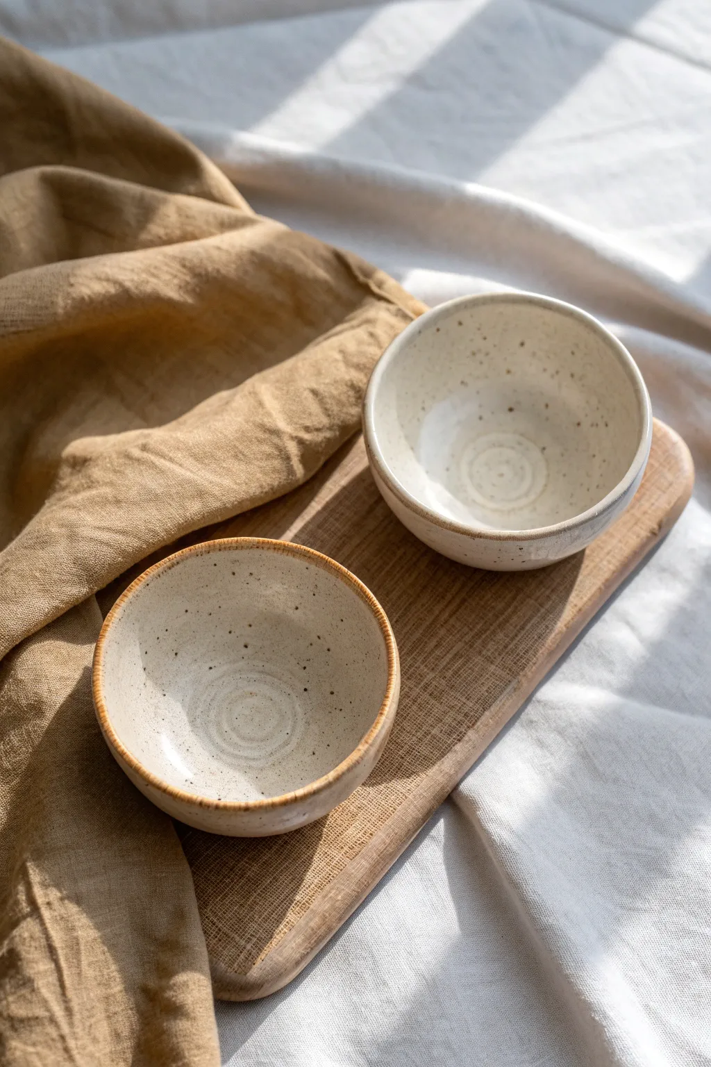 Sweet couple thumbprint keepsake bowls in soft neutrals, simple handmade pottery made for two.