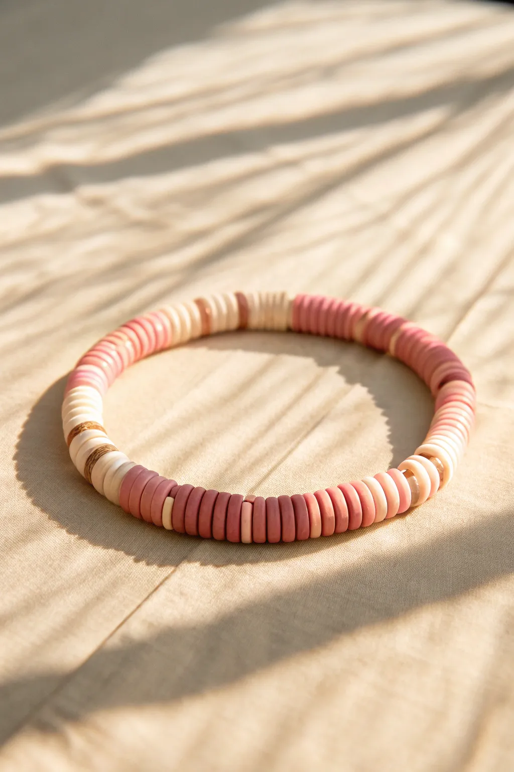 Soft pastel ombre heishi bracelet, minimalist and boho, perfect for your next cute clay jewelry idea.