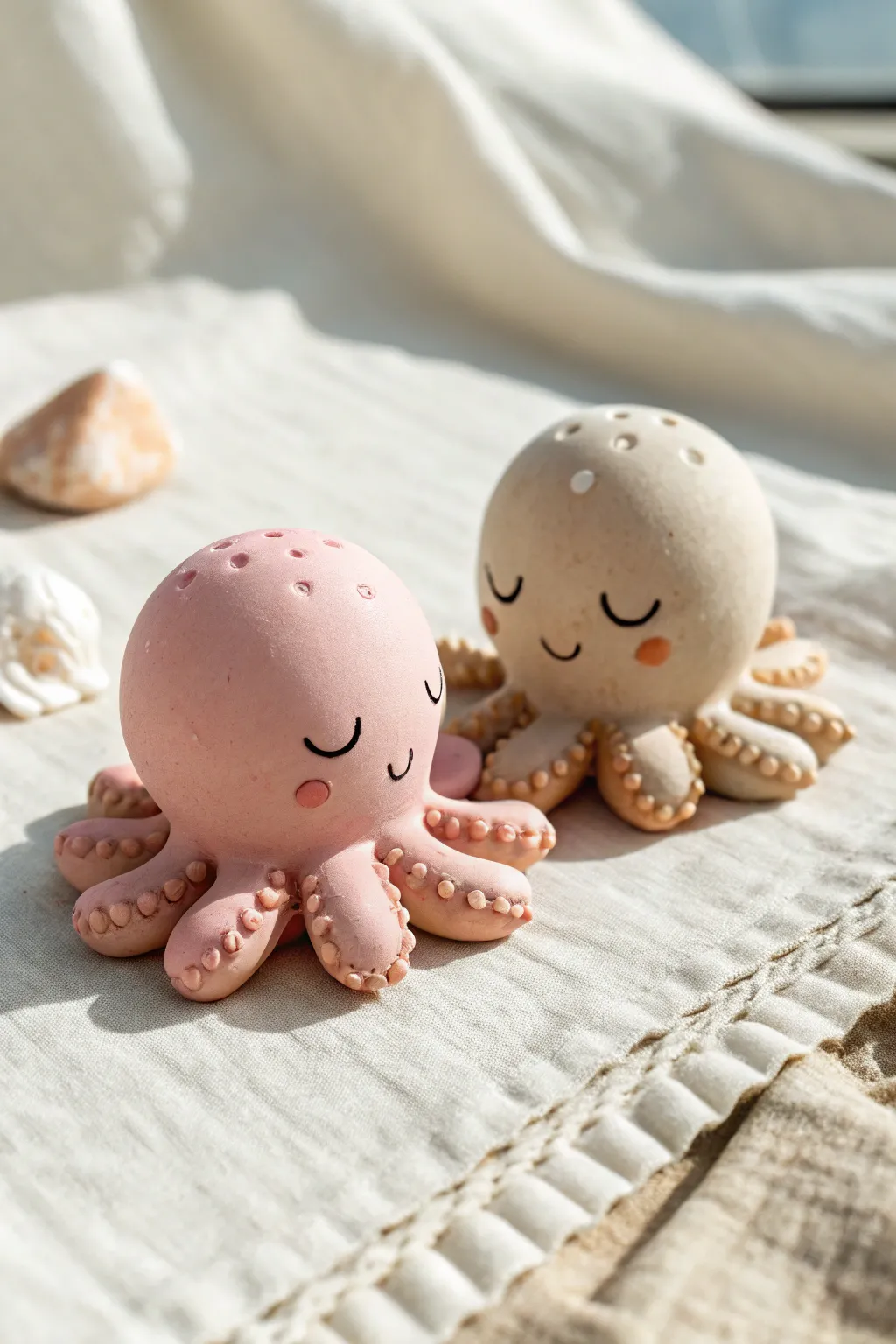 Round clay octopus couple in soft pastel tones, simple, sweet, and perfect for beginners