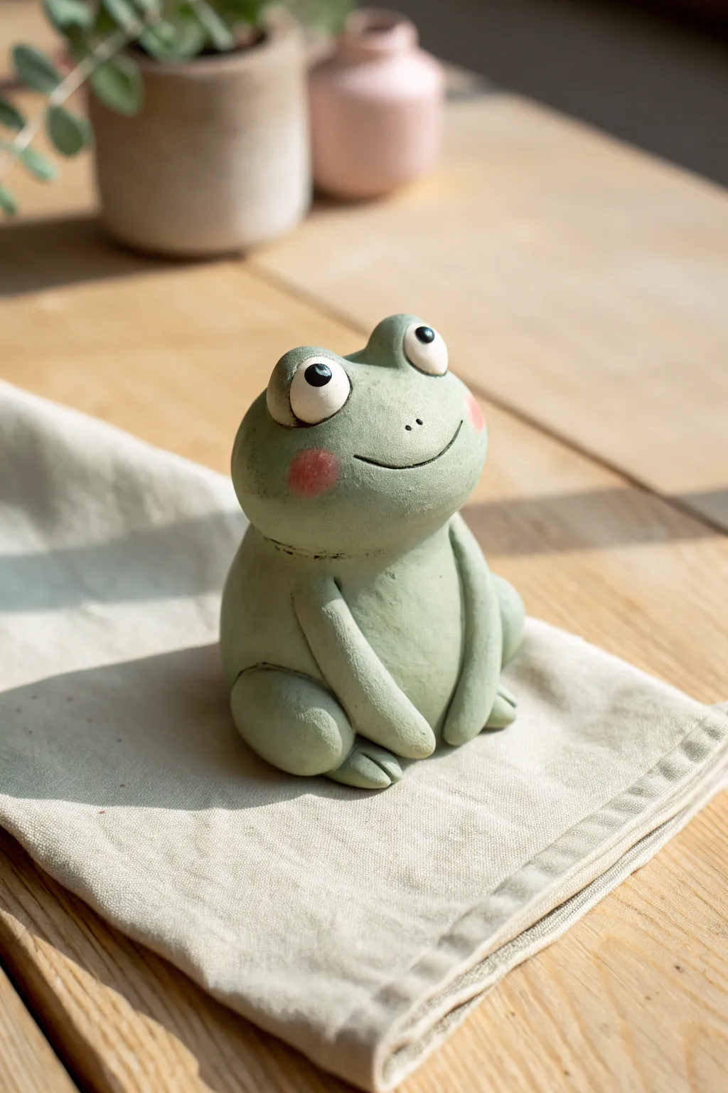 Make this round, rosy-cheeked frog pal from simple clay shapes—cute, calm, and beginner-friendly