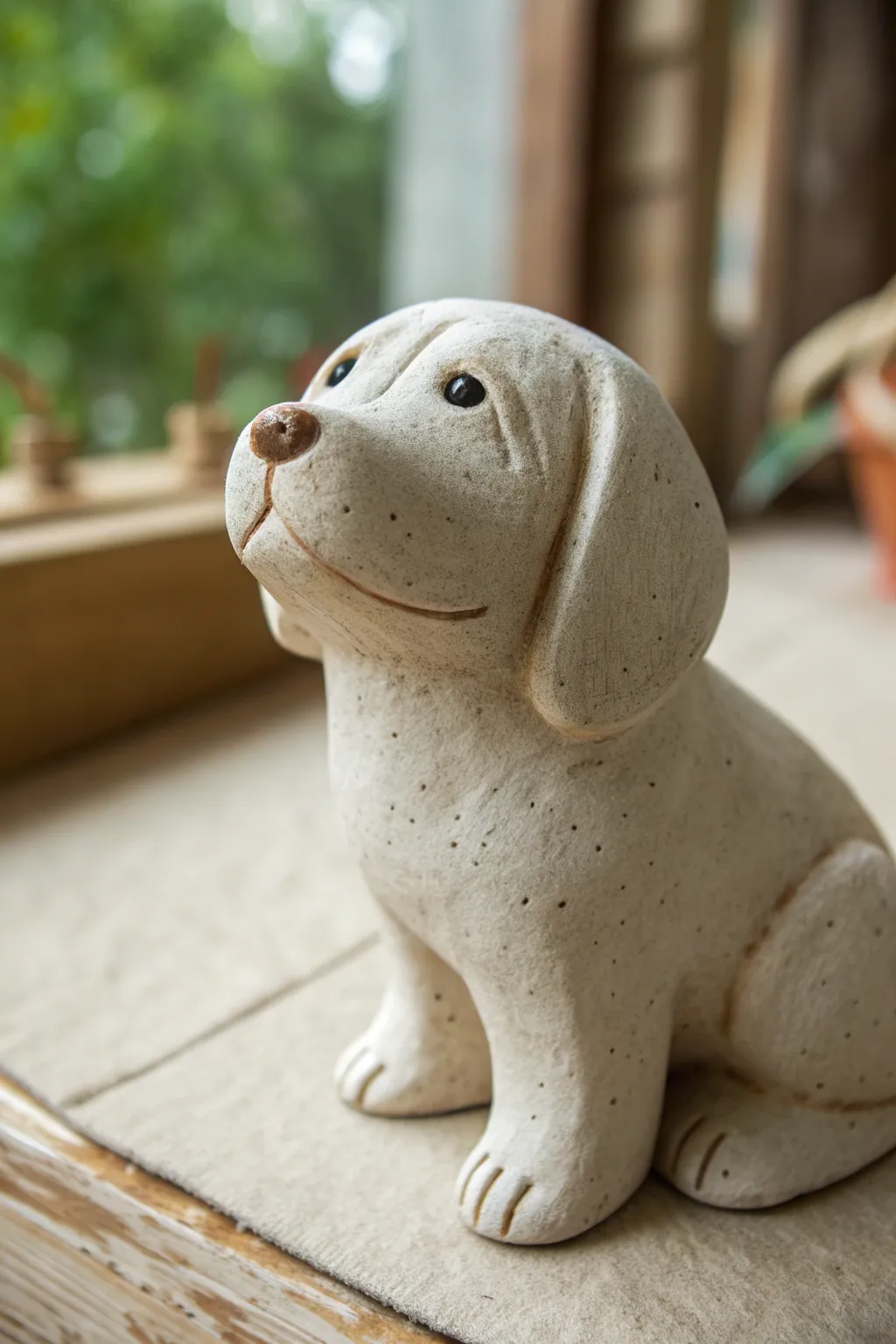 Cute short snout clay pup with gentle wrinkle lines, minimalist boho decor for beginner ideas