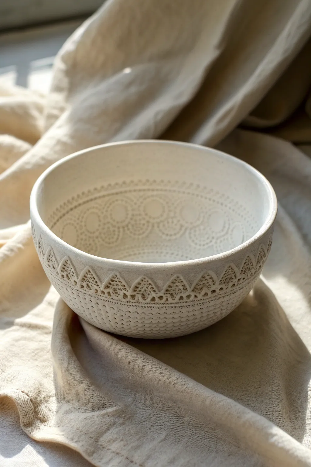 Easy doily-texture lace bowl idea in airy minimalist style, showcasing delicate handmade detail