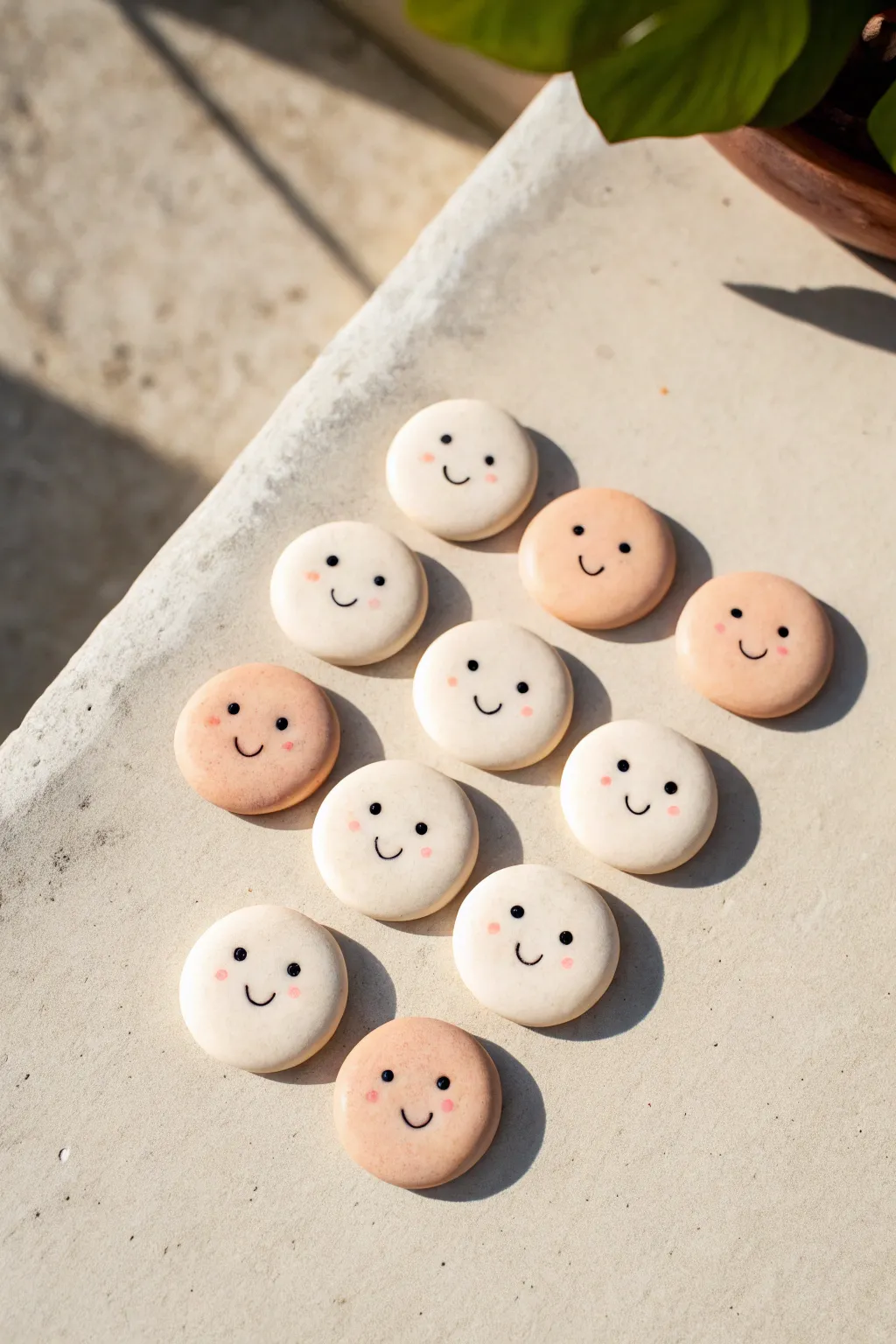 Cute clay face fridge magnets in soft neutrals, simple smiles, perfect easy DIY decor