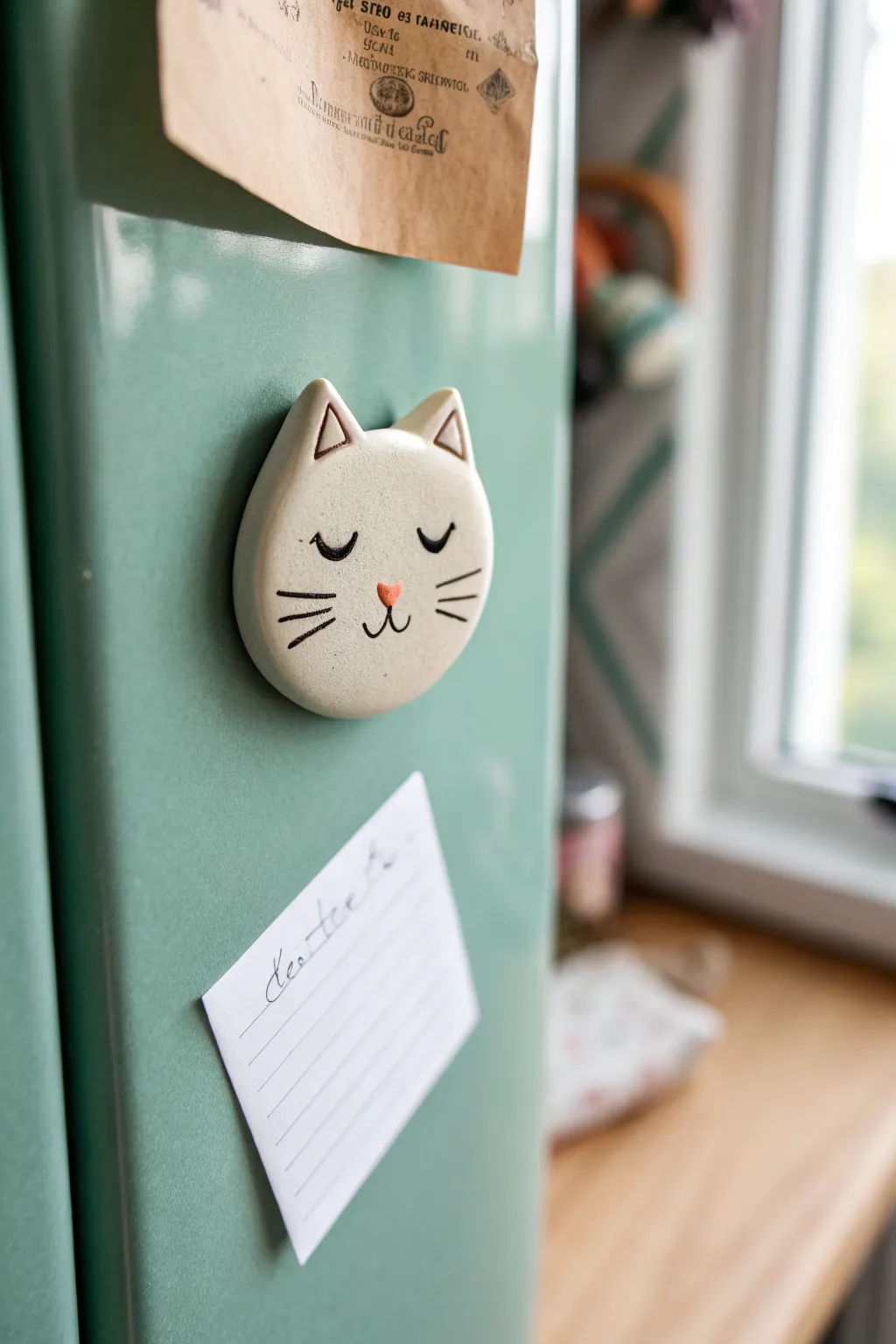 Sweet blob kitty magnet—simple clay DIY for your fridge, Scandinavian minimal with boho warmth.