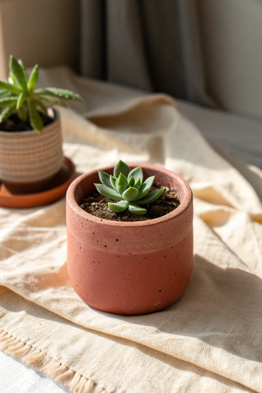 Mini red clay planter idea: simple shape, warm earthy tone, and a tiny succulent for calm decor