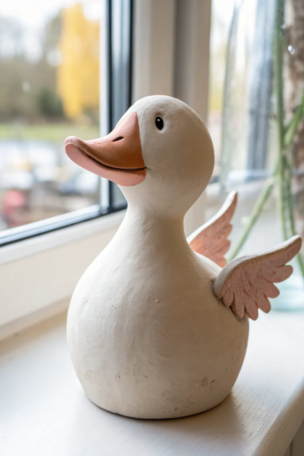 Sweet minimalist clay duck with an oversized beak, an easy sculpture idea with modern charm.