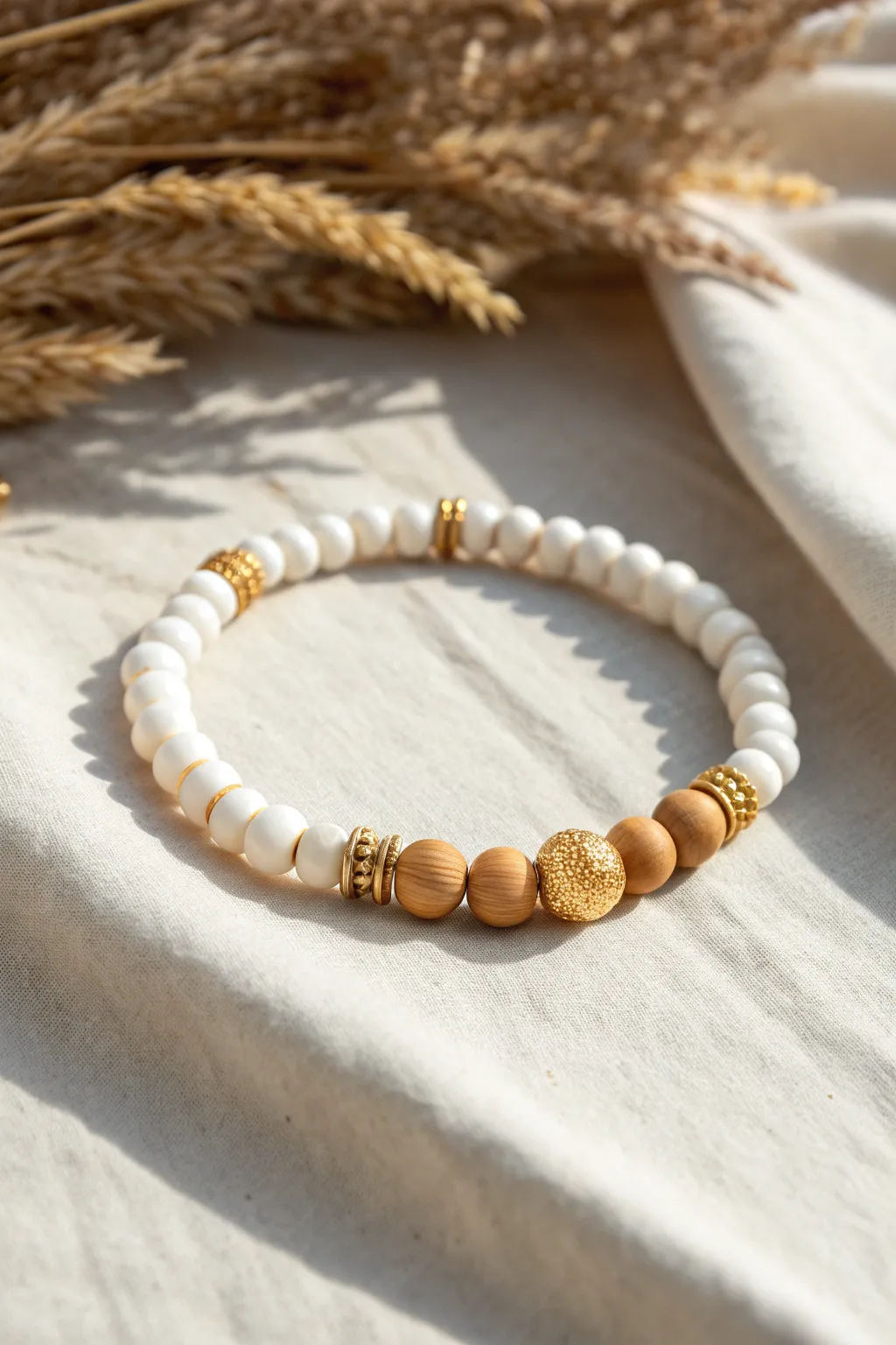 Minimal two-tone clay bead bracelet with a glowing gold center for an easy, chic finish