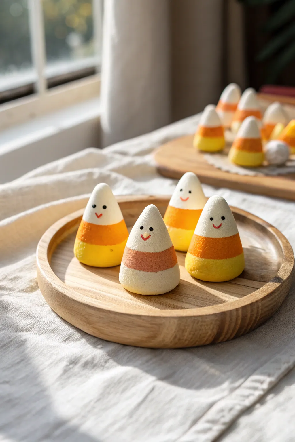 Adorable candy corn clay characters for kids, simple to make and perfect for Halloween decor.