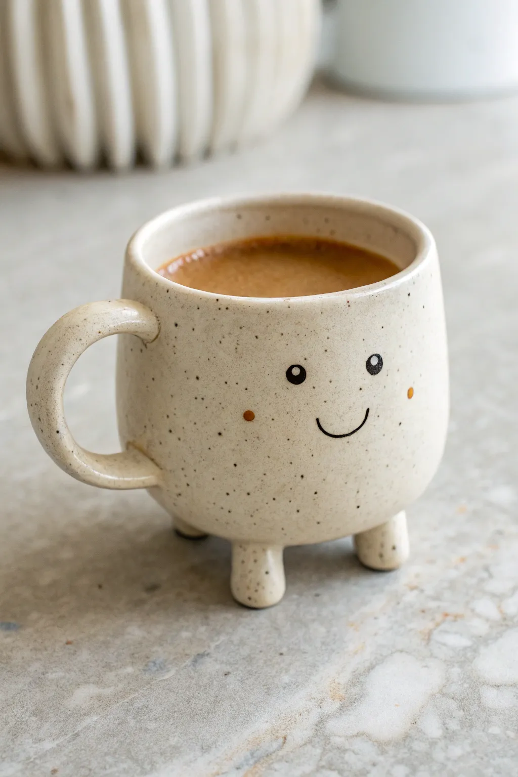 Adorable clay mug companion with dangly legs, minimalist boho charm for cozy coffee vibes.
