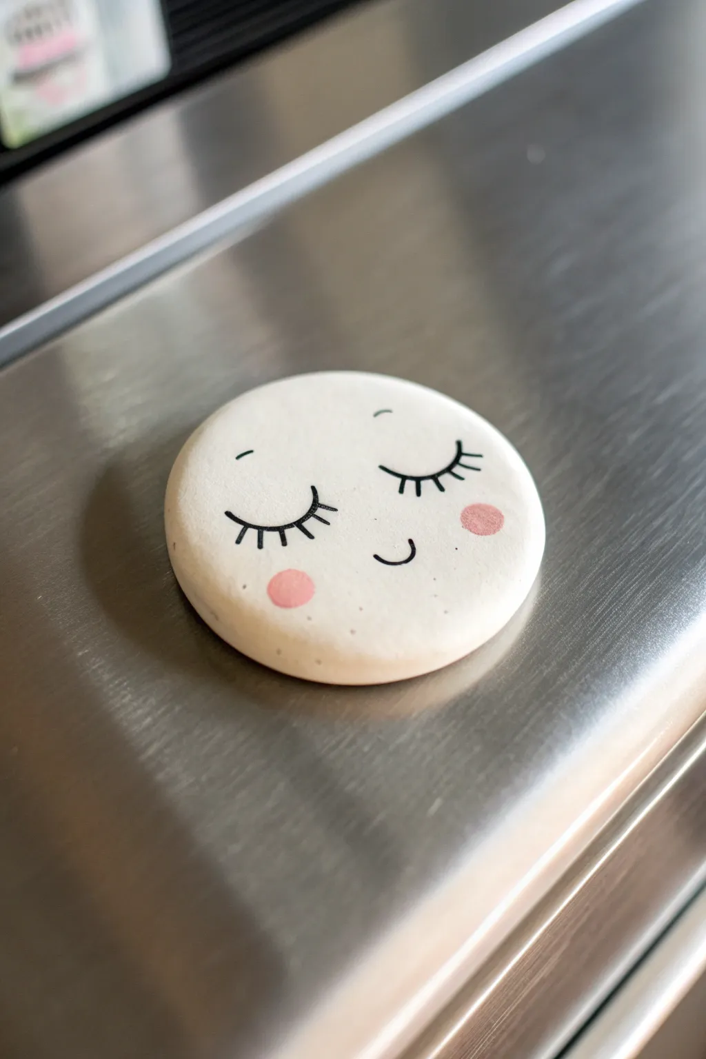 Sweet clay face magnet on sleek metal—simple, beginner friendly, and perfectly minimalist.