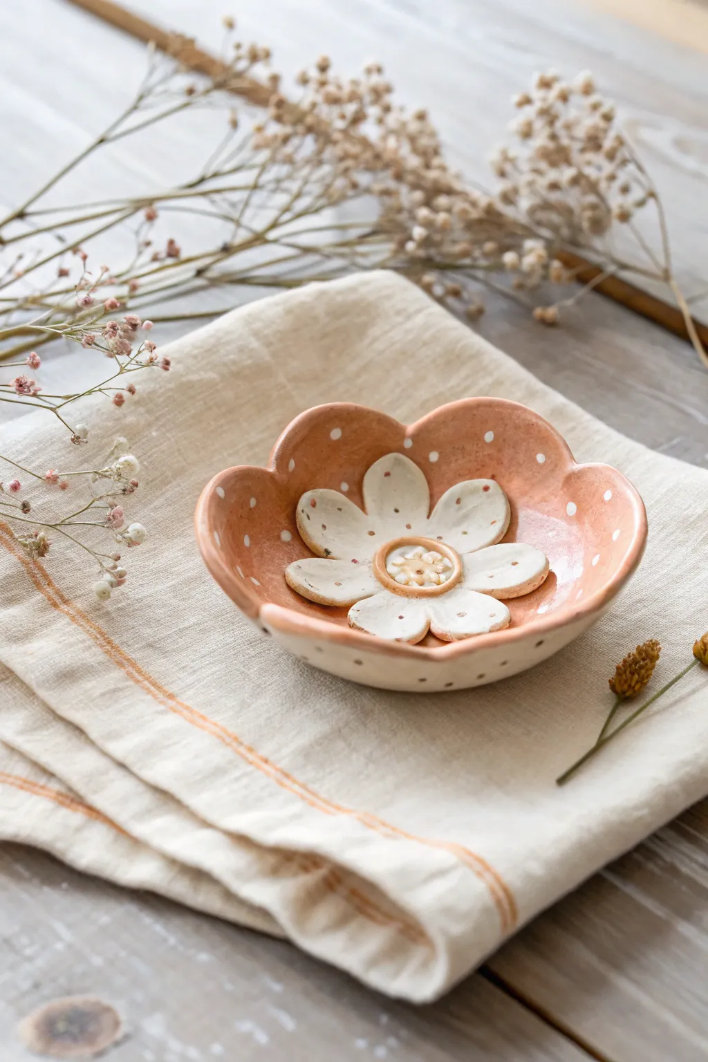 Easy Mother’s Day idea: a sweet flower ring dish in sunny spring tones, simple and handmade.