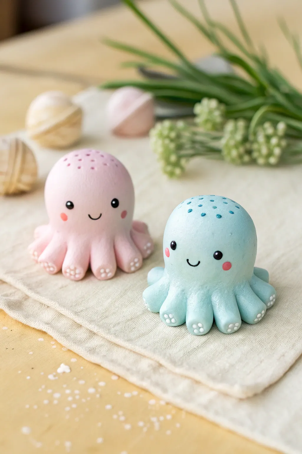 Pastel octopus couple for a sweet minimalist clay project, simple, cute, and easy to make