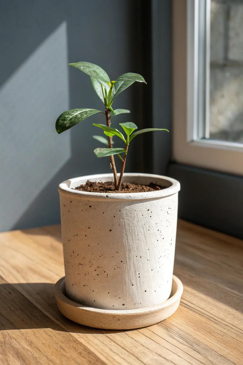 Minimal paper clay planter cover with matte texture to elevate small nursery pots and cuttings