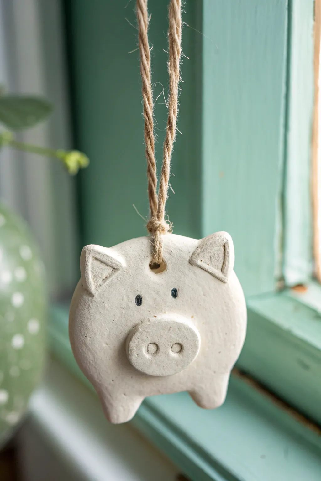 Sweet minimalist clay pig ornament, perfect for shelves or holiday branches in soft Nordic style