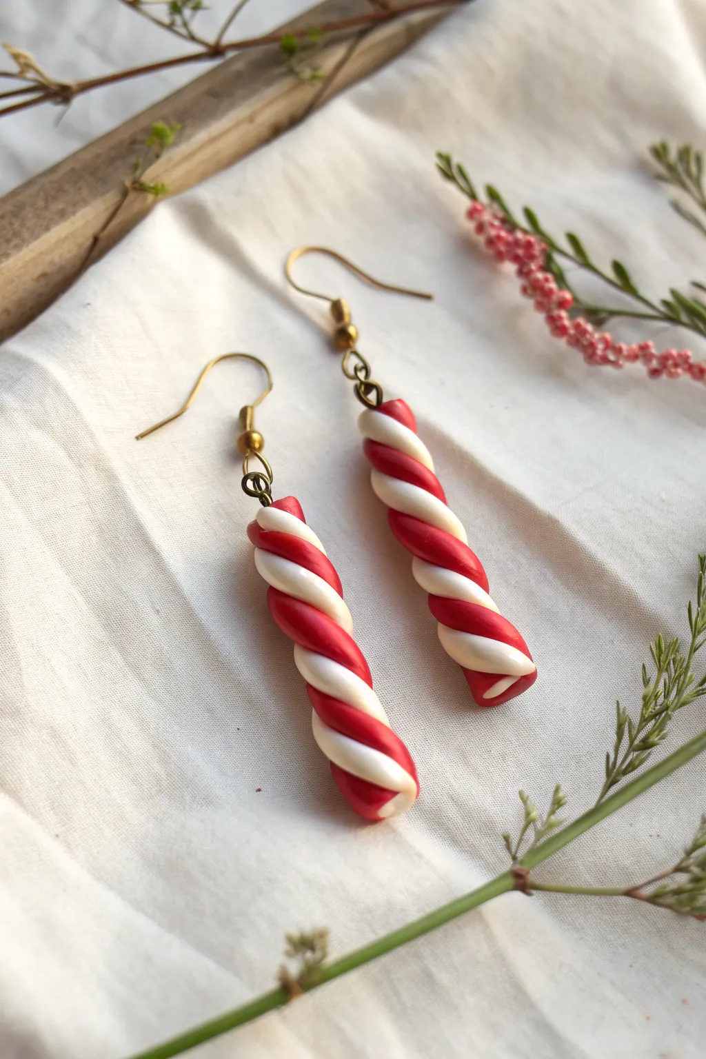 Sweet and simple candy cane twist charms with crisp stripes for an easy festive clay project
