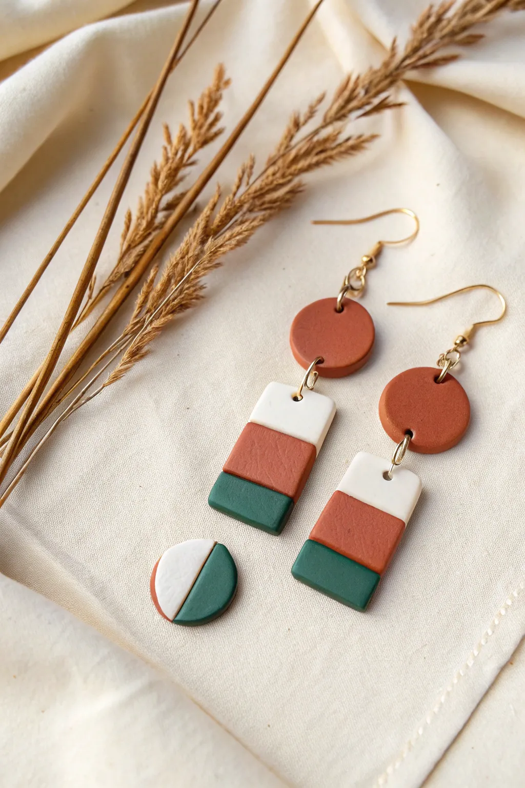 Clean color-block polymer clay geometrics in a chic mini set, simple lines and bold contrast