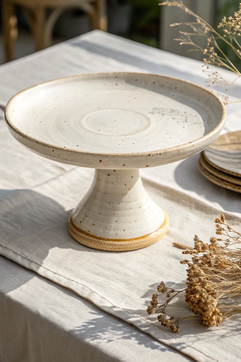 Clean, elevated footed platter with a ring base for a simple, modern table statement.