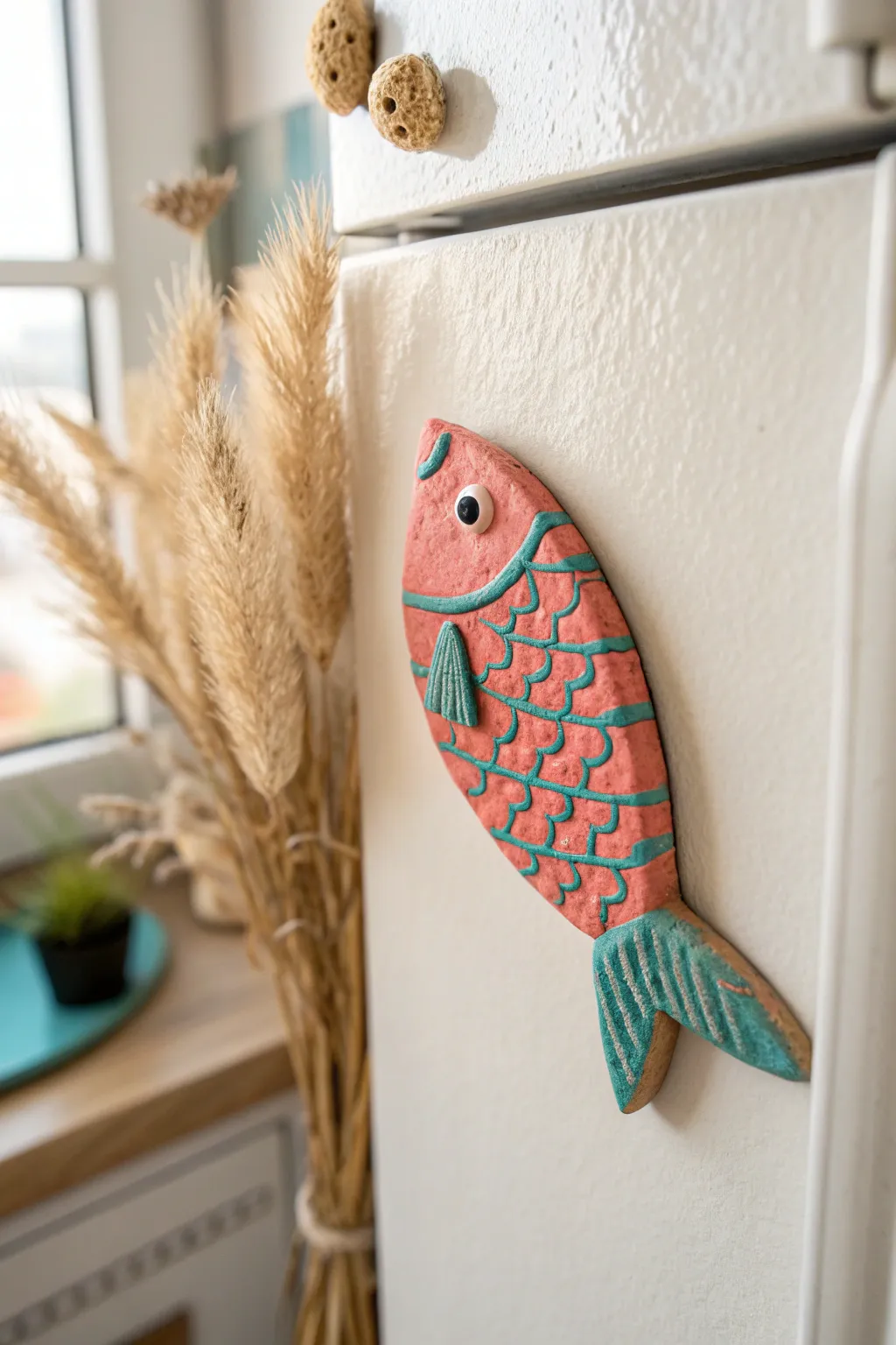 Bright salt dough fish magnet, a sweet Fathers Day keepsake with minimalist Scandinavian charm.