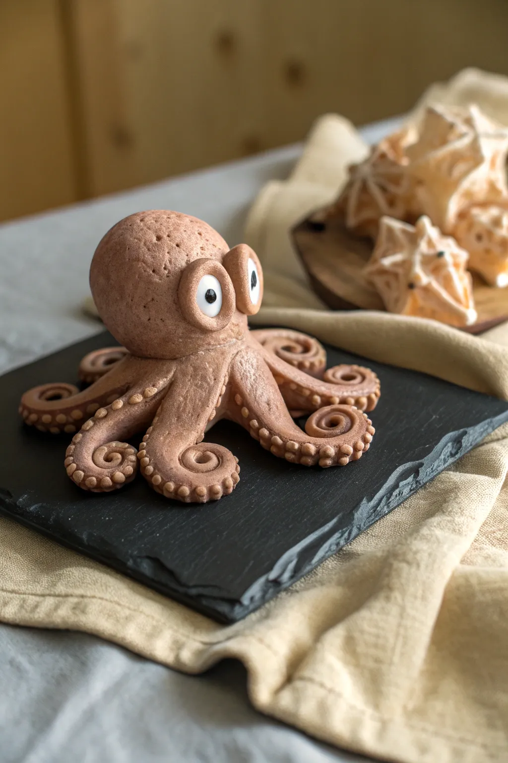 Coil-tentacle octopus mini sculpture with oversized eyes, simple, cute, and beginner-friendly