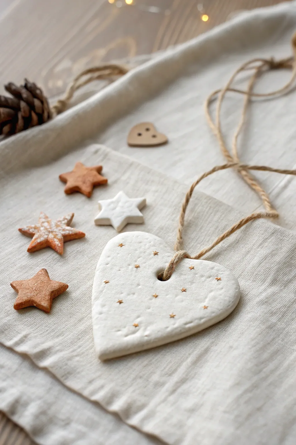 Minimal heart and star air dry clay ornaments with soft boho details, beginner friendly.