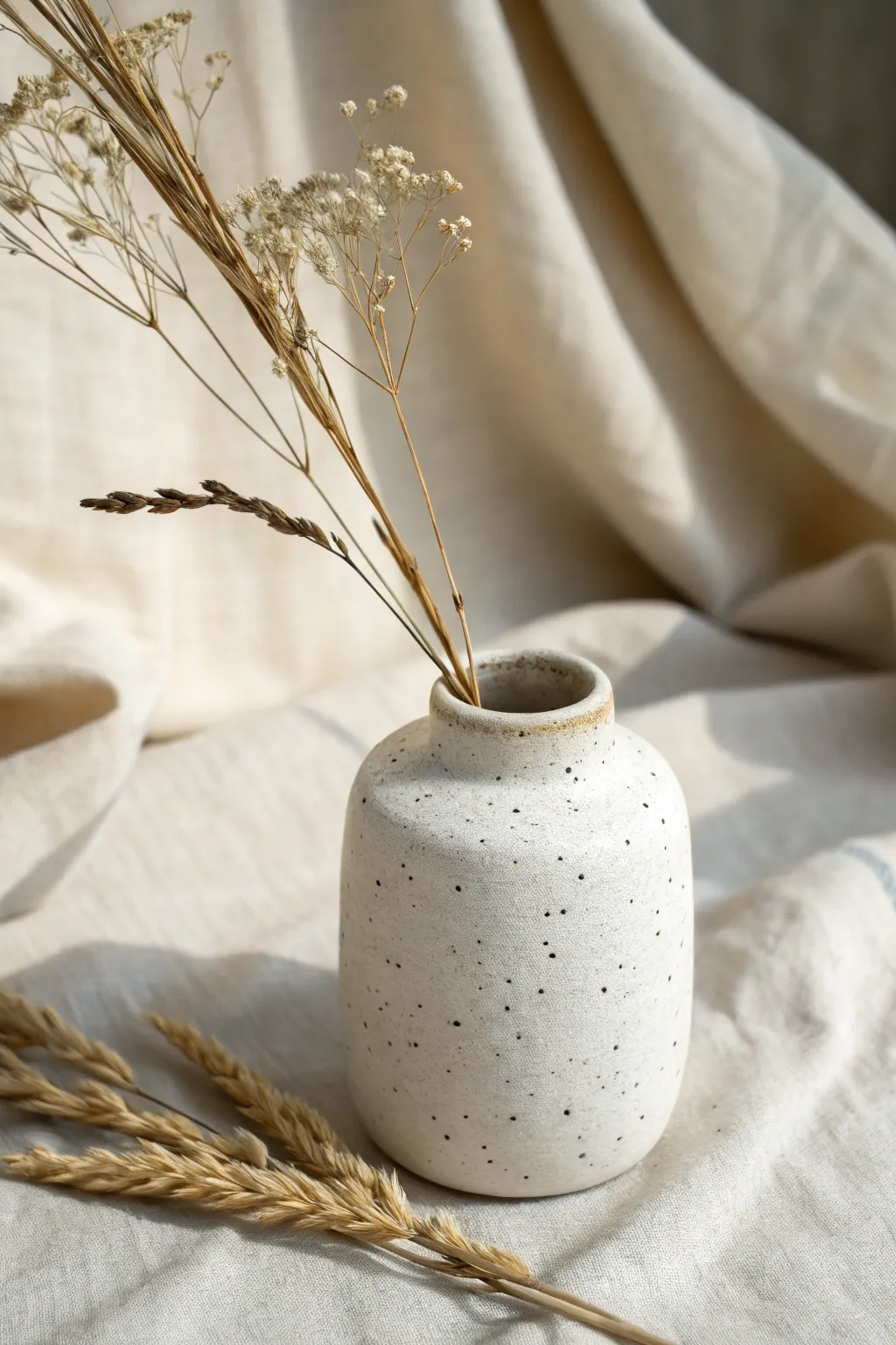 Tiny slab cylinder bud vase with one stem, Scandinavian minimal style and a hint of boho charm.