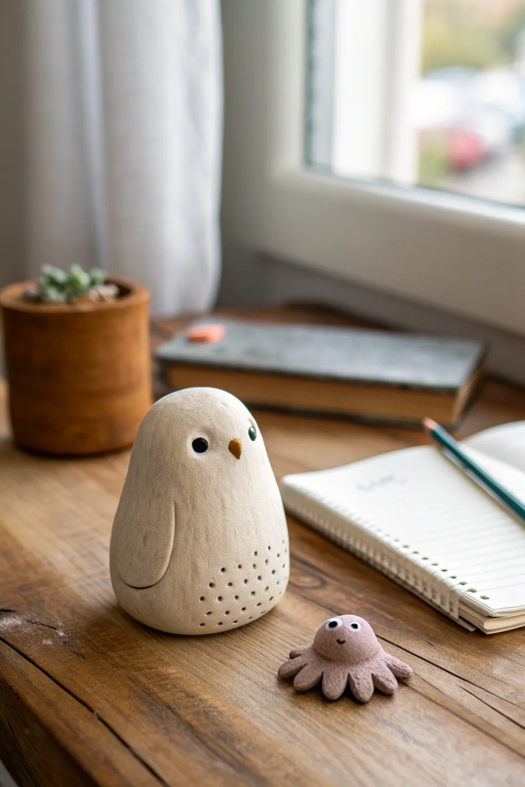 Mini super clay critters make sweet desk buddies, simple Scandinavian style with a hint of boho