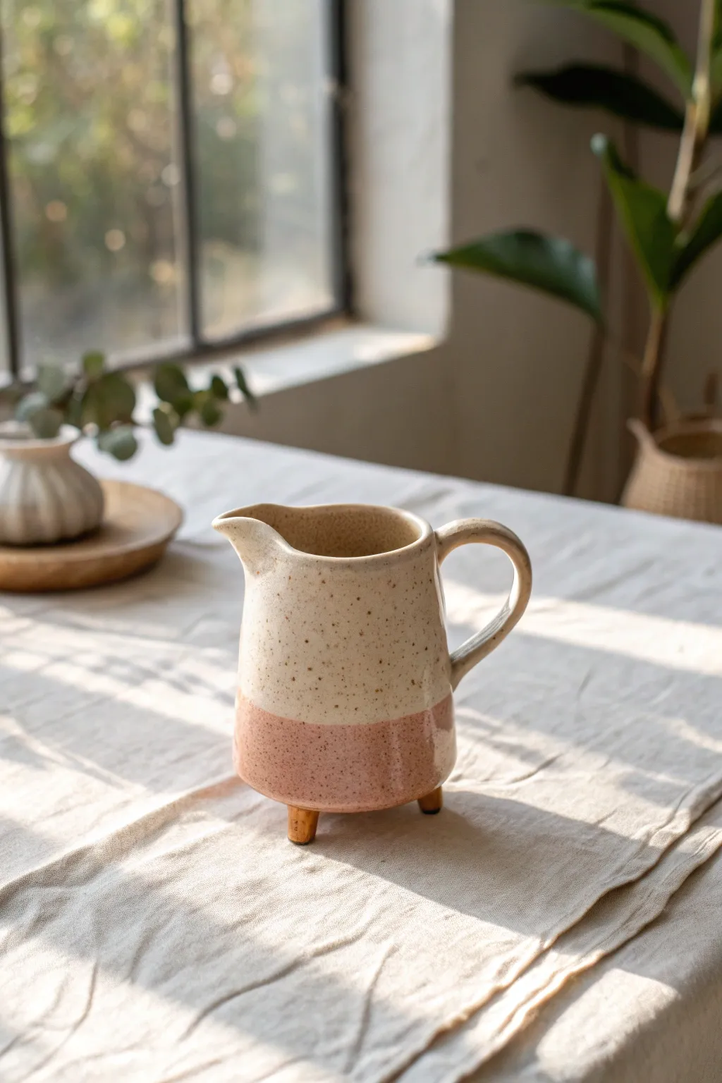 Mini tripod creamer with a soft dip glaze that drips gently over each little leg, calm and timeless.