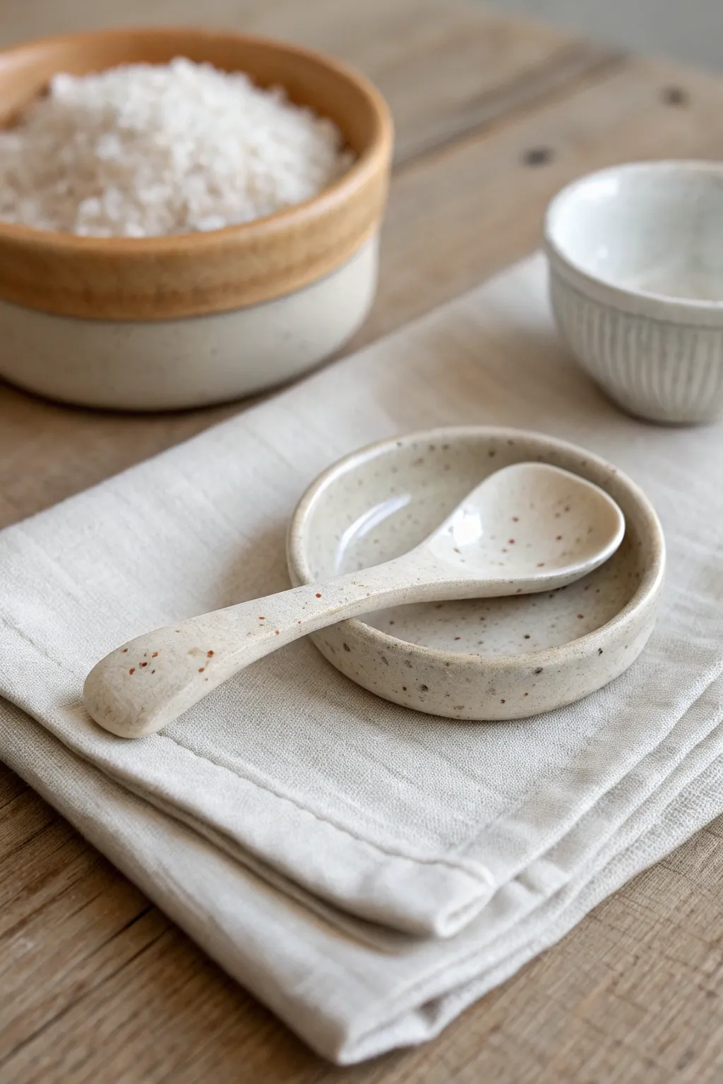Tiny air dry clay salt spoon for a cozy handmade table moment, simple and beautiful.