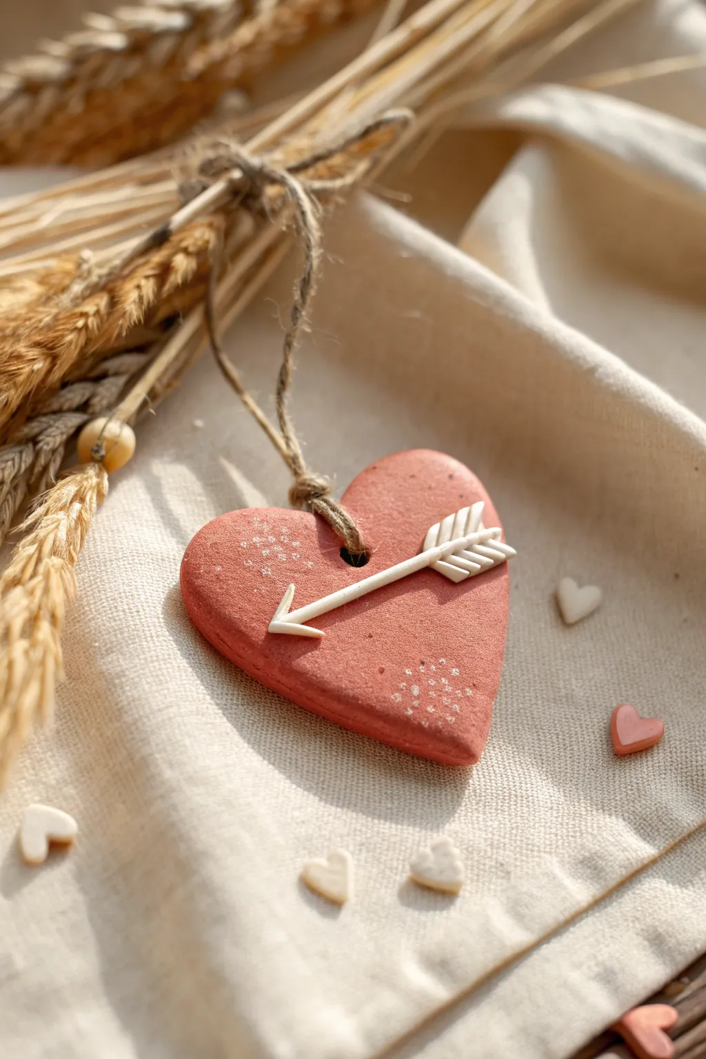 Sweet minimalist heart and arrow polymer clay charm, perfect DIY Valentine pendant or gift topper.