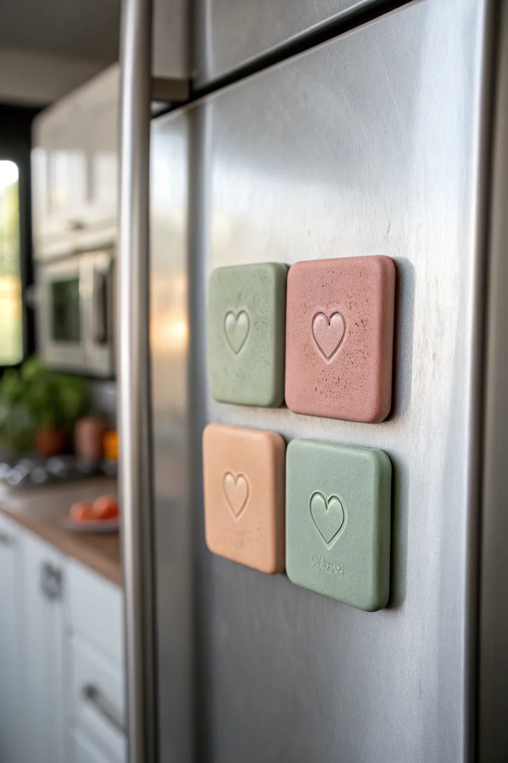 Minimalist air-dry clay message magnets set in soft boho tones, perfect for a cozy date idea