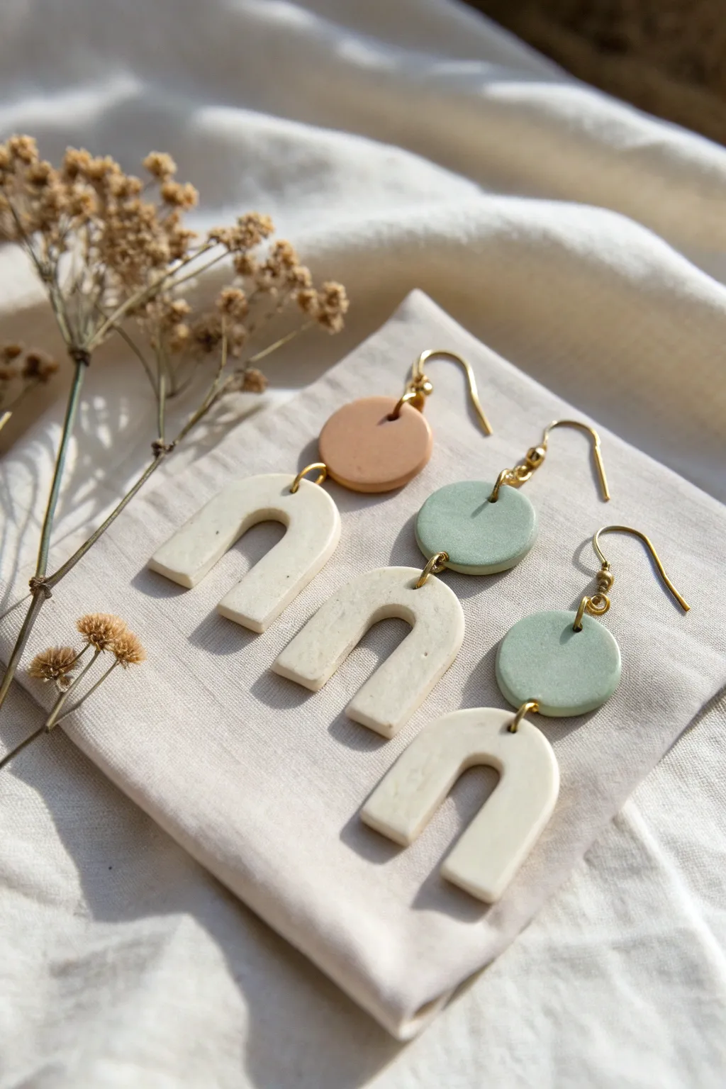 Minimal shape air-dry clay earrings in muted tones, ready to gift for a stylish birthday.