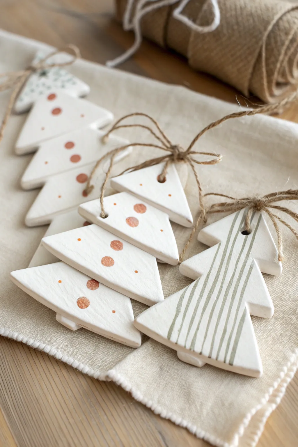 Minimal air dry clay Christmas tree cutout set in soft neutrals, ready to gift this season
