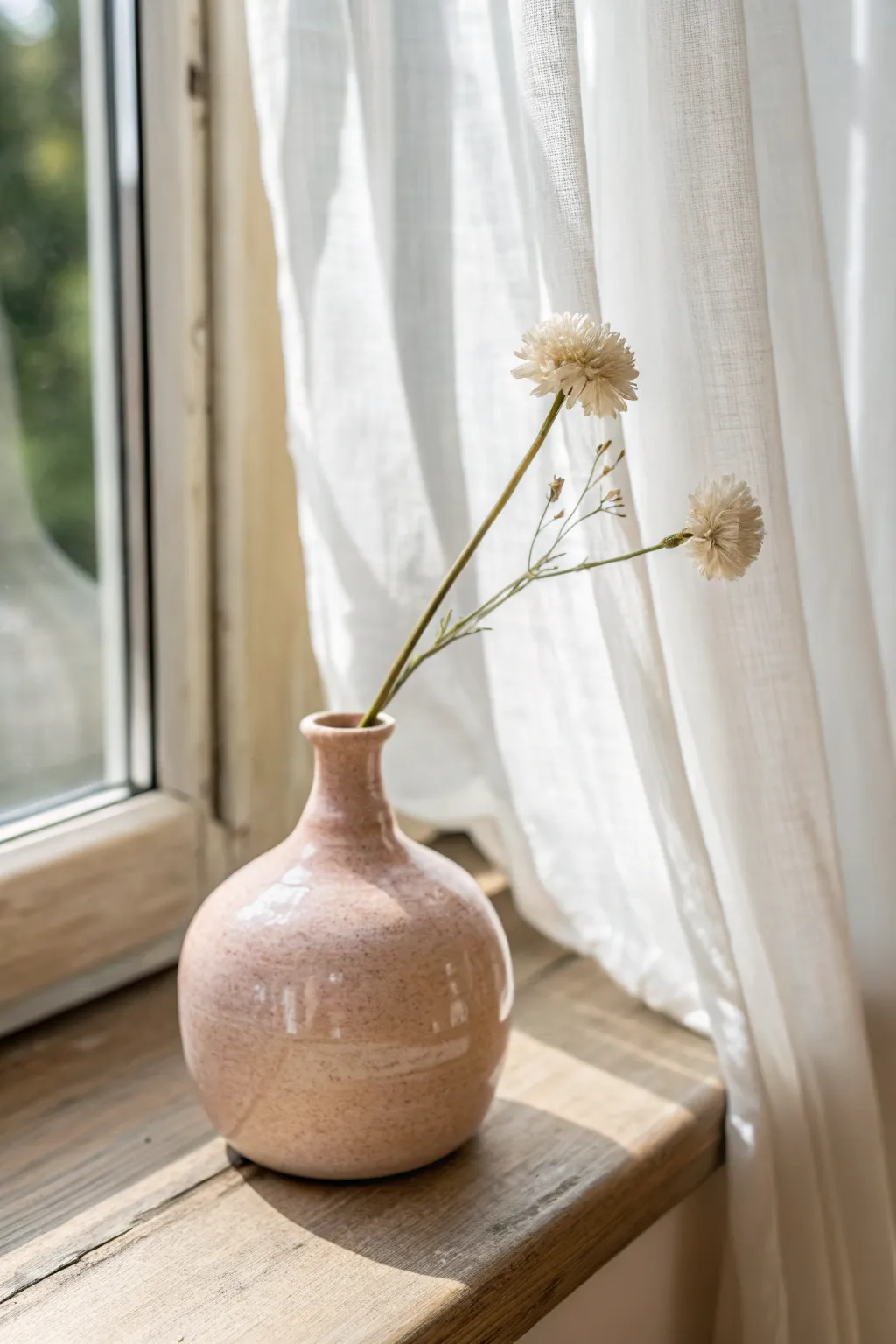 Air dry clay bud vase with faux glazed shine, a simple Scandinavian-boho accent by the window.