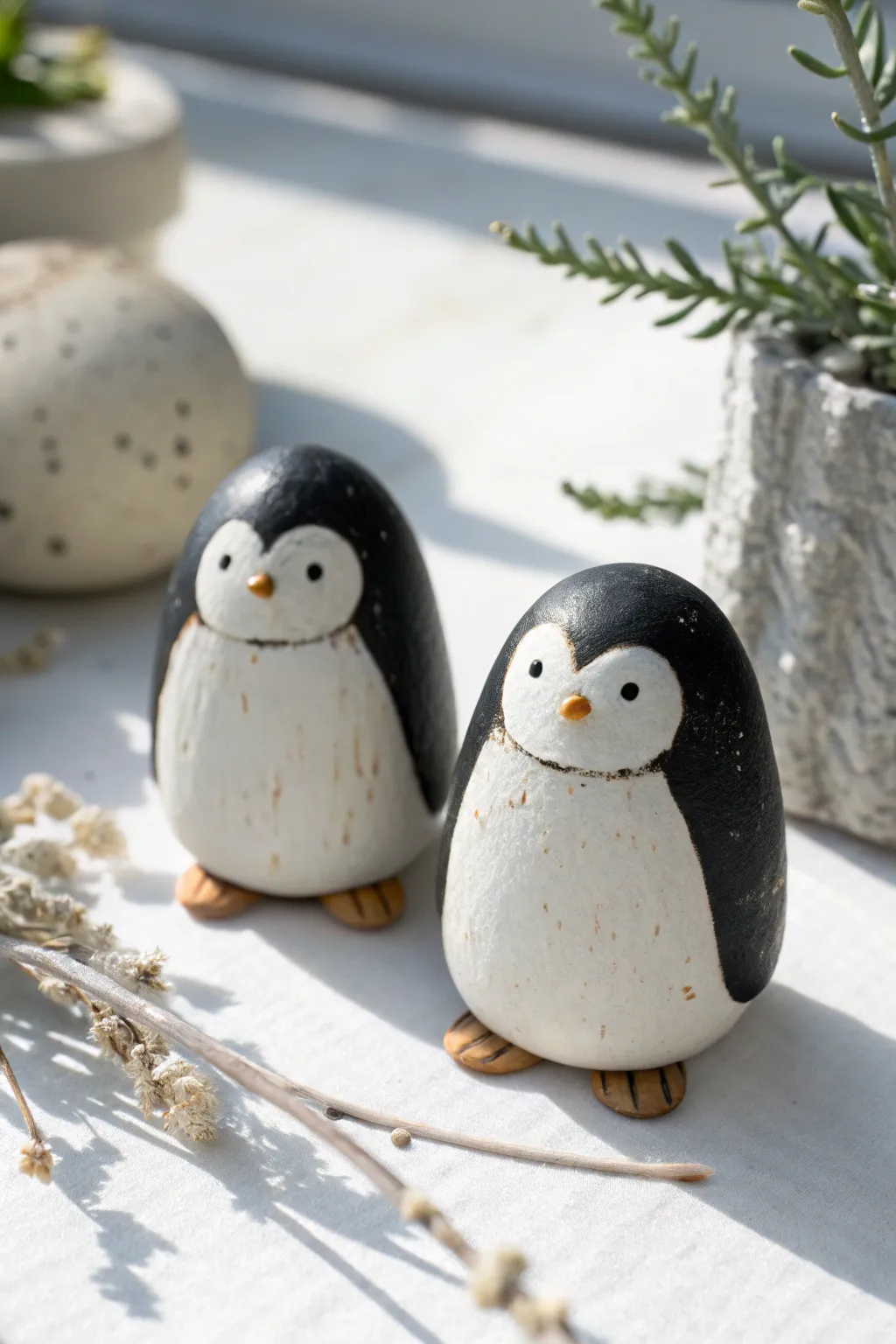 Sweet air-dry clay penguins with tiny flippers, perfect kid-friendly animal craft inspiration