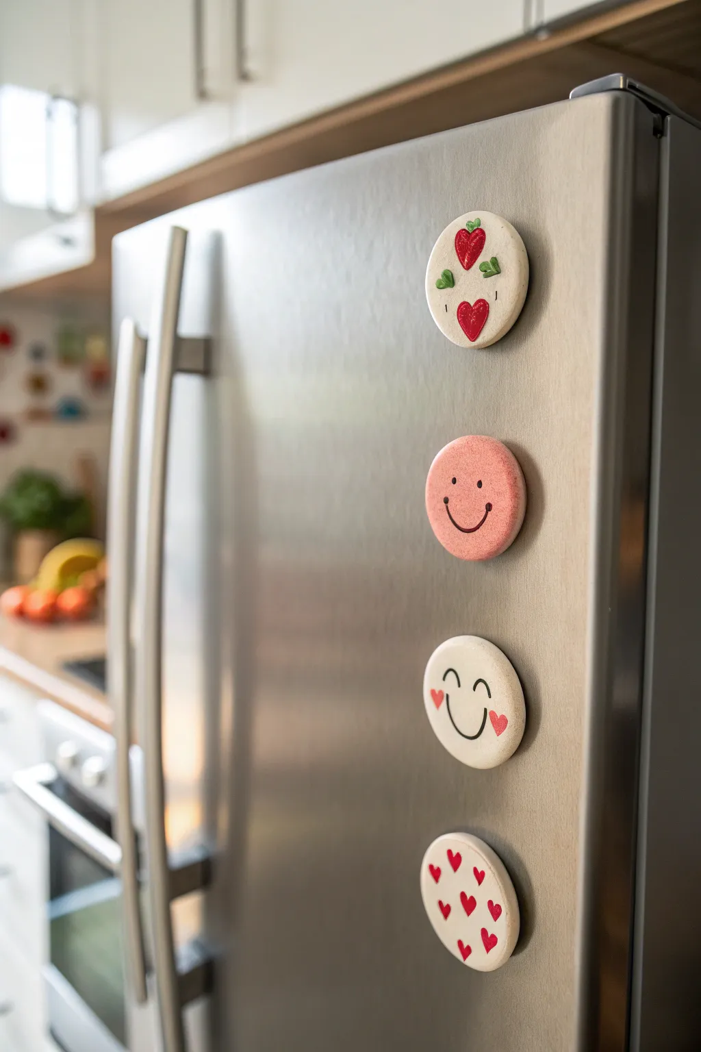 Cute air dry clay face magnets in soft pastels, the easiest mini decor for your fridge.
