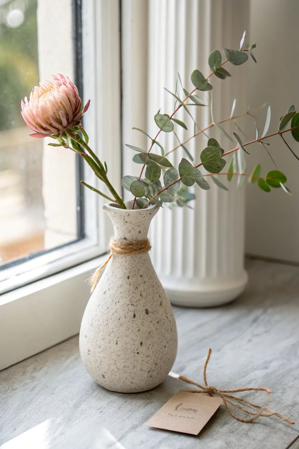 Mini air dry clay bud vase gift set with fresh stems, a sweet Mothers Day touch