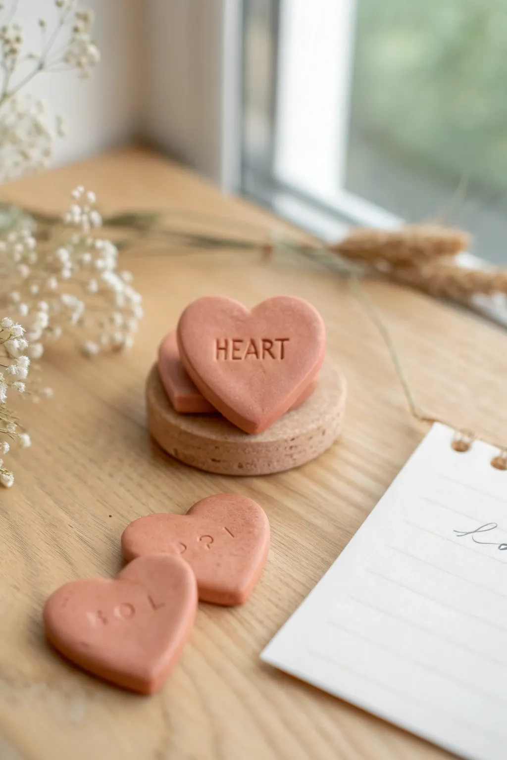 Palm sized initial heart tokens in air dry clay, a simple minimalist Valentines gift with meaning