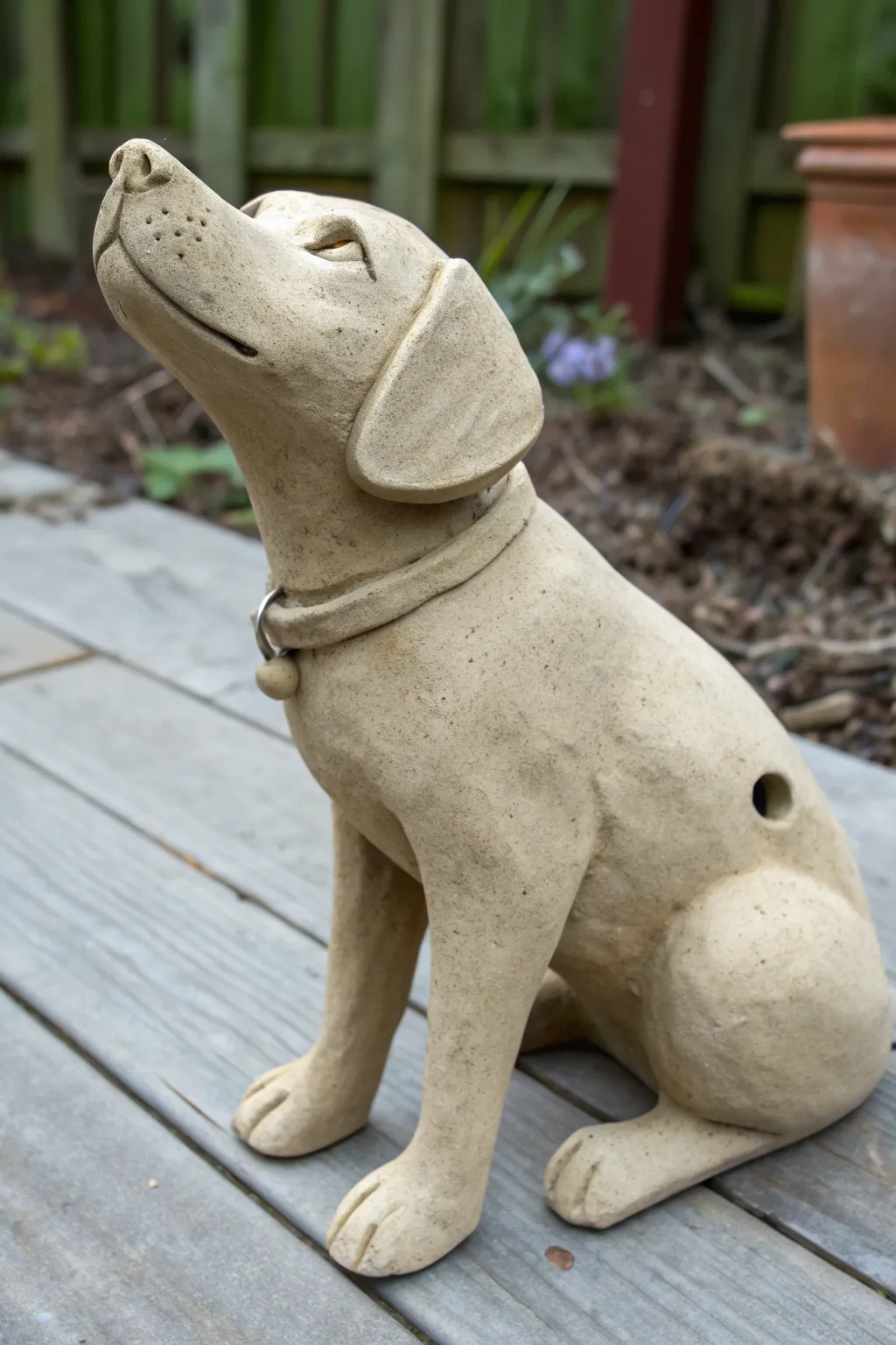 Sturdy floppy-eared dog clay whistle with a hidden window and soft minimalist charm