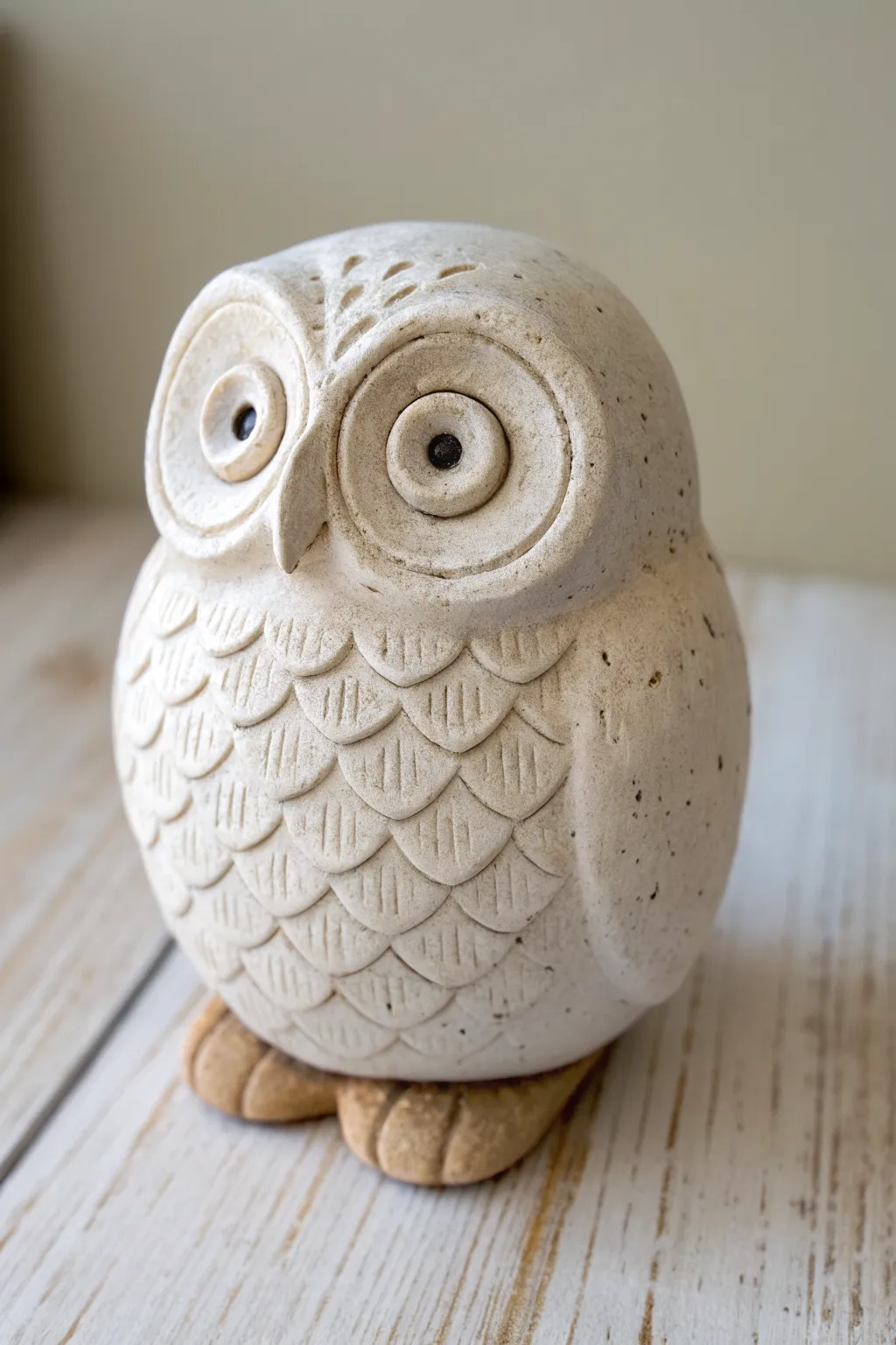 Wide-eyed mini clay owl with simple textures and a sturdy base, perfect for an easy sculpture