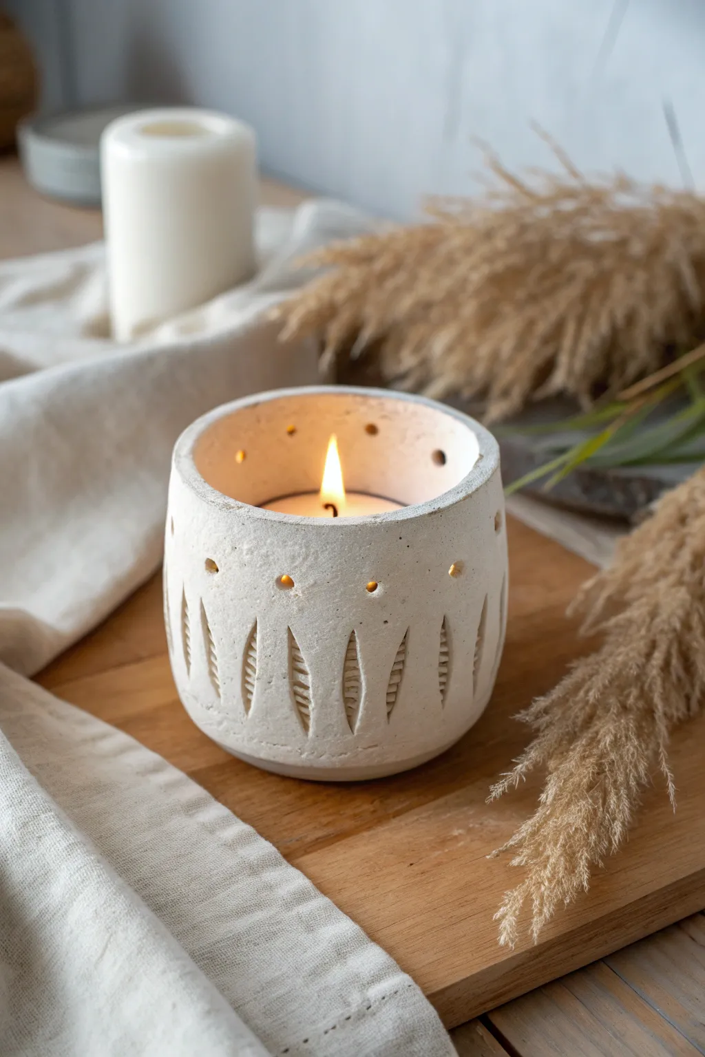 Simple air-dry clay tea light holders glow softly for an easy, romantic at-home pottery date night.